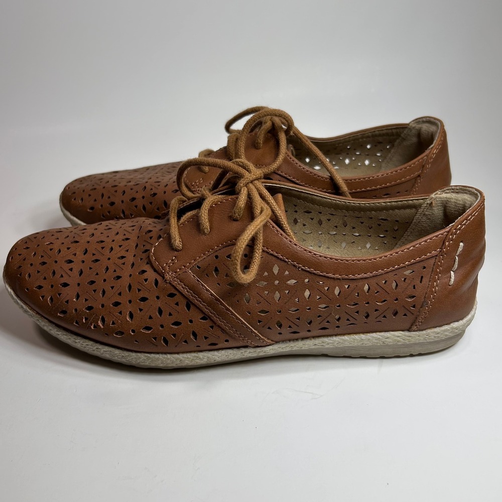Earth Spirit Gelron Brown Laser Cut Perforated Lace Up Oxfords Womens 8 - Picture 5 of 14